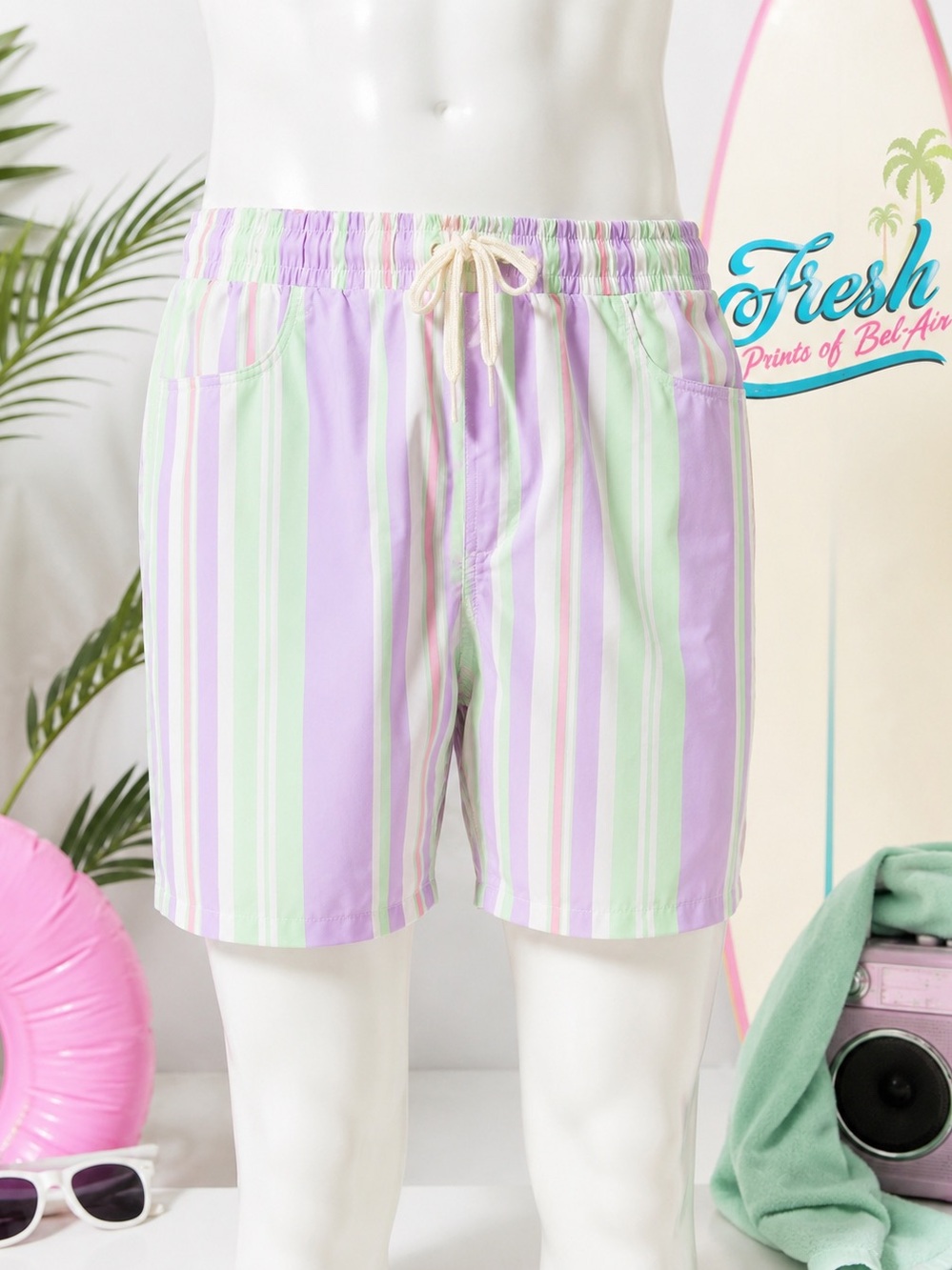 Fresh Prints of Bel-Air Pastel Stripe Swim Trunks Shorts XL